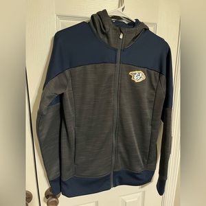 NHL Nashville Predators jacket with hood.  Gray/Navy blue.  Youth large